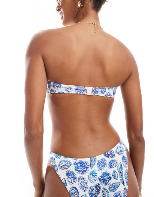 Top de bikini estilo palabra de honor con estampado de conchas y detalle retorcido Shelly de ASOS DESIGN, 4 de 4