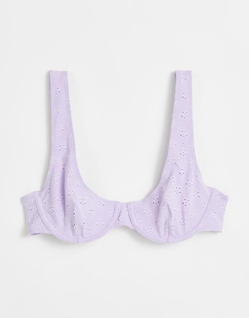 Top de bikini lila con aros de bordado inglés Kerstin de Monki