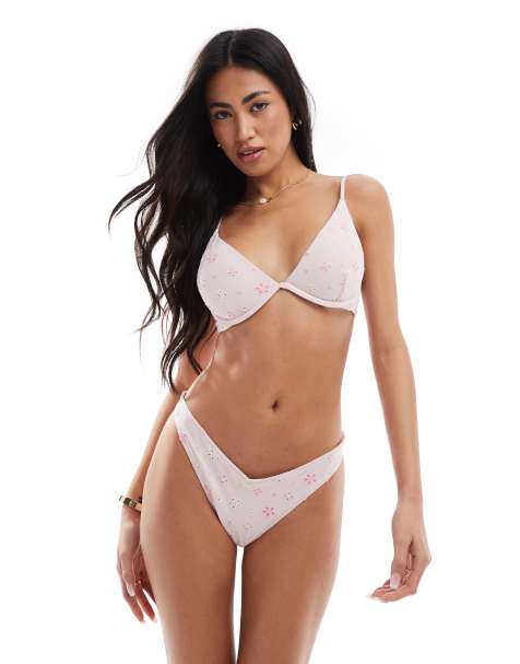 Top de bikini lila pálido con aros y estampado floral de Hollister (parte de un conjunto) - view 1