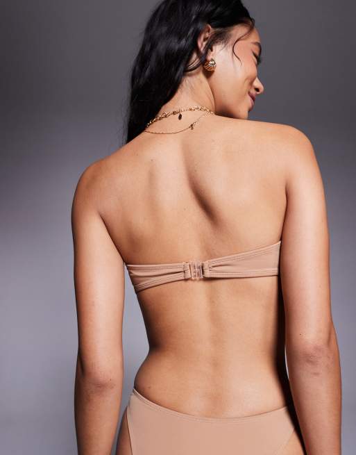 Top de bikini marrón claro de estilo palabra de honor con detalle de espiral Sue de ASOS DESIGN, 4 de 4