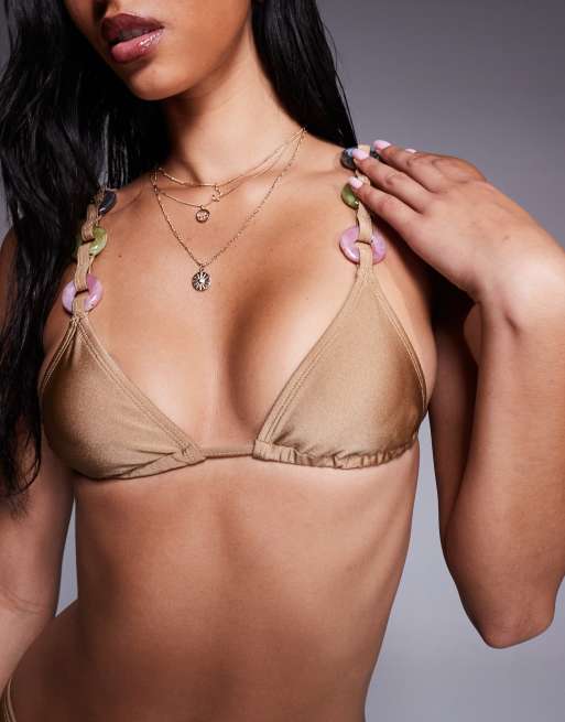 Top de bikini marrón con anilla de resina Tina de ASOS DESIGN, 2 de 4