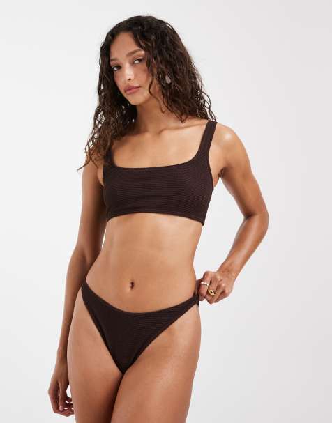 Top de bikini marrón con escote cuadrado de tejido efecto rugoso Mix & Match de & Other Stories - view 1