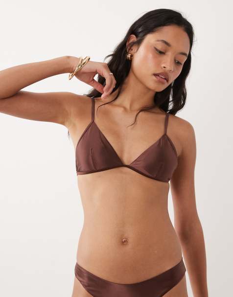 Top de bikini marrón de corte perfecto de satén de Good American (parte de un conjunto) - view 1