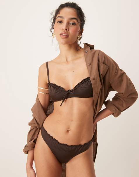 Top de bikini marrón oscuro fruncido de Free Society - view 1