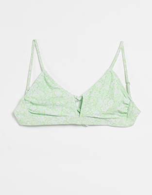 Top de bikini multicolor con estampado de florecitas y diseño fruncido de Warehouse