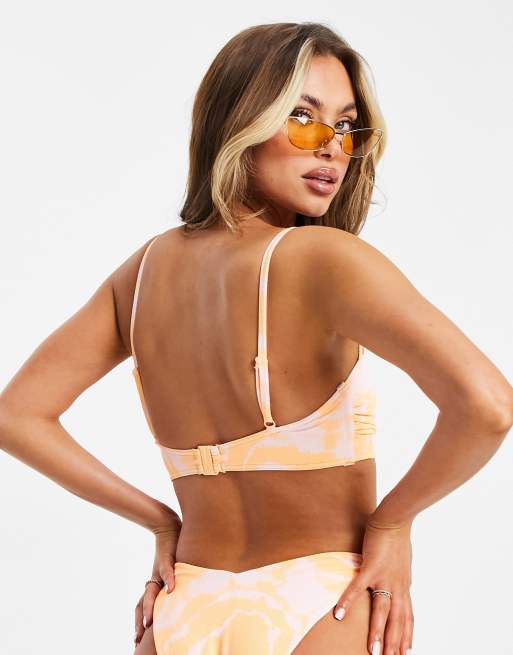 Top de bikini naranja con diseño anudado y efecto tie dye desteñido al sol Mix & Match de ASOS DESIGN, 2 de 4