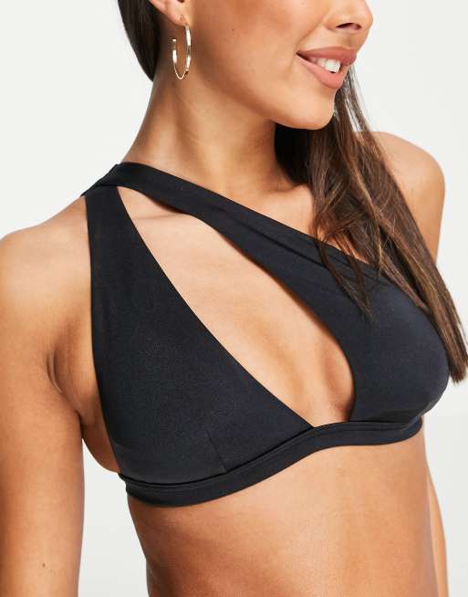 Top de bikini negro asimétrico con aberturas Mix & Match de Free Society