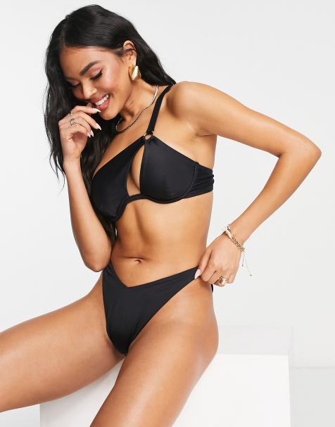 Top de bikini negro asimétrico con aros flexibles Mix & Match de ASOS DESIGN - view 1