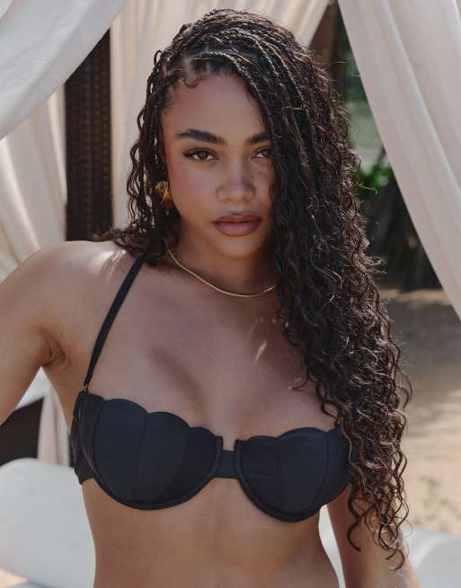 Top de bikini negro con aros y diseño en forma de concha Maui de 4th & Reckless x Loz Vassallo