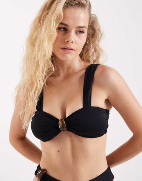 Top de bikini negro con lazada en la espalda y detalle de gema verde de 4th & Reckless (parte de un conjunto) - view 1