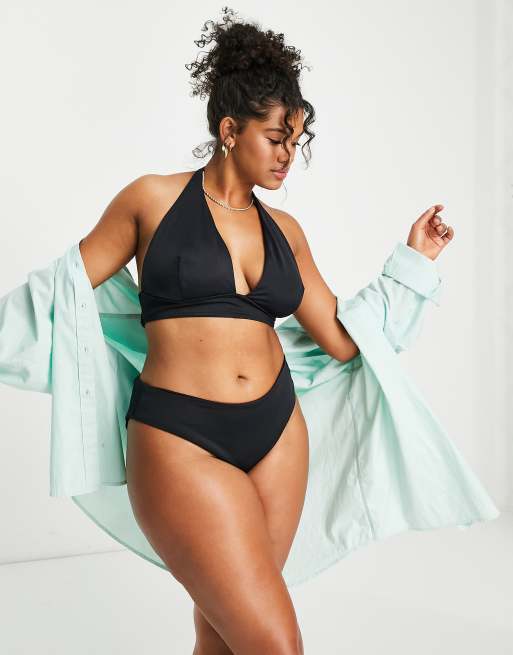 Top de bikini negro escotado con cuello halter Mix Match de ASOS