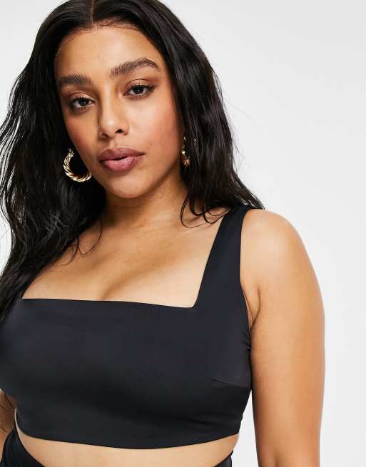 Top de bikini negro estilo top corto con escote cuadrado Mix & Match de ASOS DESIGN Curve , 4 de 4