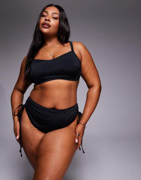 Top de bikini negro estilo top corto reducido con aros ocultos Maya de ASOS DESIGN Curve - view 1