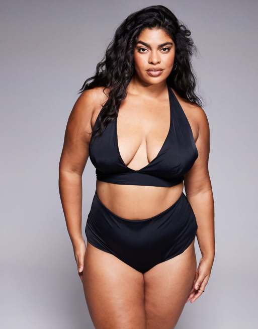 Top de bikini negro liso con cuello halter Maya Mix & Match de ASOS DESIGN Curve, 2 de 4