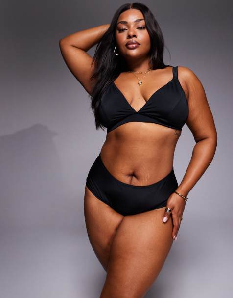 Top de bikini negro triangular con aros gruesos Maya Santa Monica de ASOS DESIGN Curve - view 1