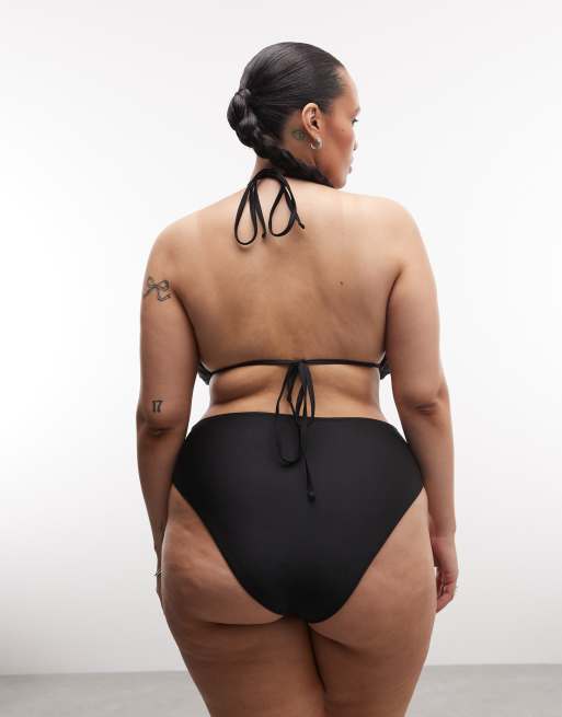 Top de bikini negro triangular con lazada delantera de COLLUSION Plus, 3 de 4