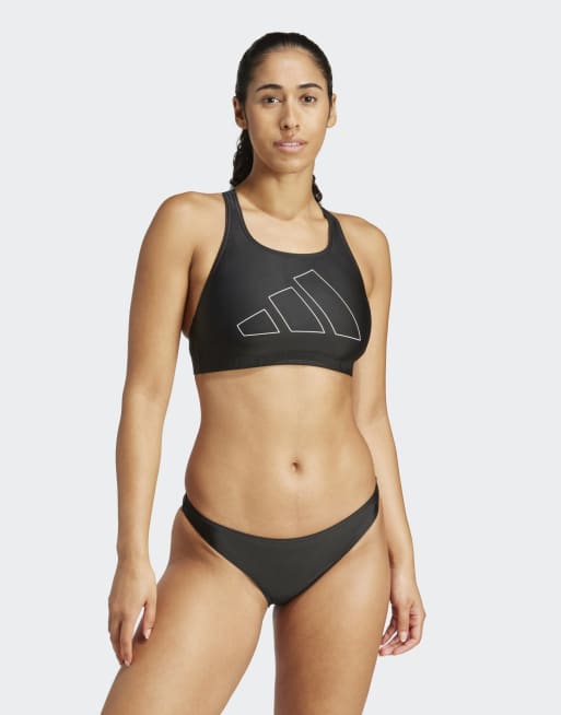 Top de bikini negro y blanco con espalda en forma de Y Big Bars de adidas Performance