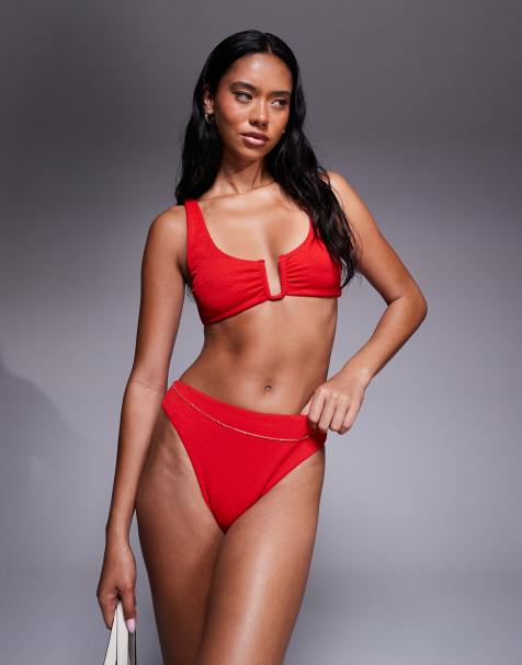 Top de bikini rojo de tejido rugoso exclusivo de The Frolic (parte de un conjunto) - view 1