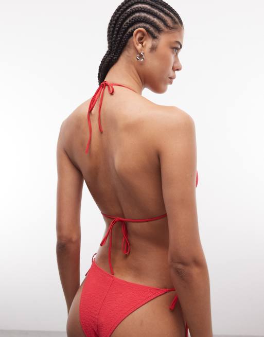 Top de bikini rojo triangular con diseño anudado de tejido rugoso Mix & Match de Monki, 4 de 4