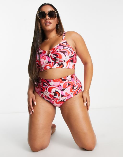 Top de bikini rosa con estampado de remolinos de New Look Curve | ASOS