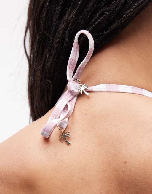 Top de bikini rosa triangular con estampado de sol de River Island, 3 de 4
