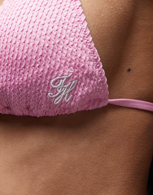 Top de bikini rosa triangular de estilo resort de tejido rugoso de Tommy Hilfiger , 3 de 4