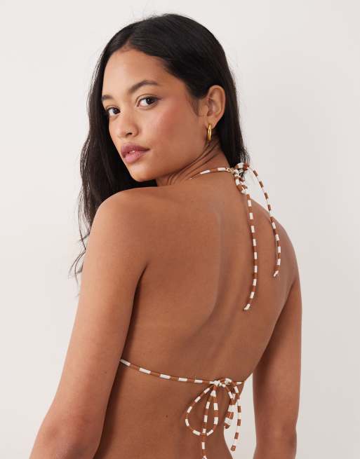 Top de bikini triangular color caramelo a rayas de Free Society, 3 de 4