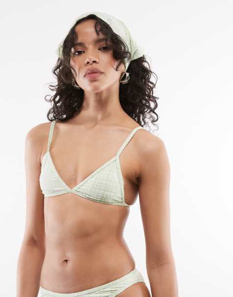 Top de bikini verde a cuadros triangular de tejido texturizado de COLLUSION - view 1