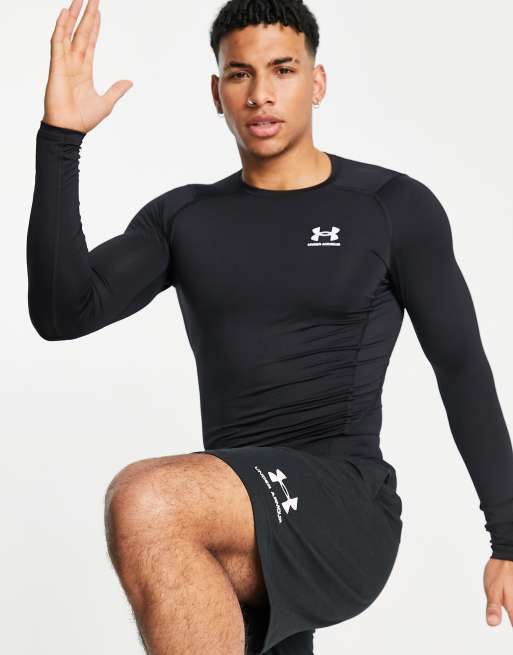 Top de compresión negro de manga larga Heat Gear de Under Armour