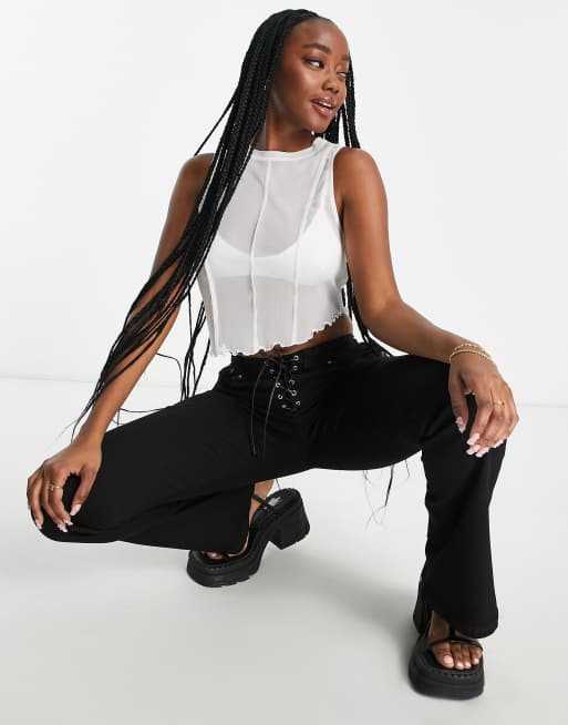 Top de copas grandes blanco sin mangas con detalle de costuras de malla de ASOS DESIGN - WHITE, 2 de 4