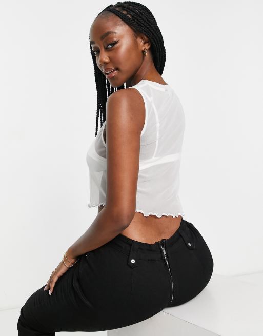 Top de copas grandes blanco sin mangas con detalle de costuras de malla de ASOS DESIGN - WHITE, 4 de 4