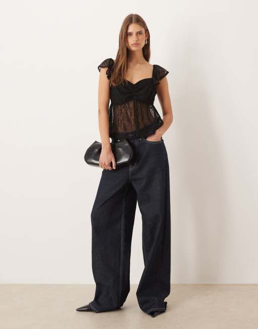 Top de encaje negro con escote en forma de corazón y manga japonesa de ASOS DESIGN, 4 de 4