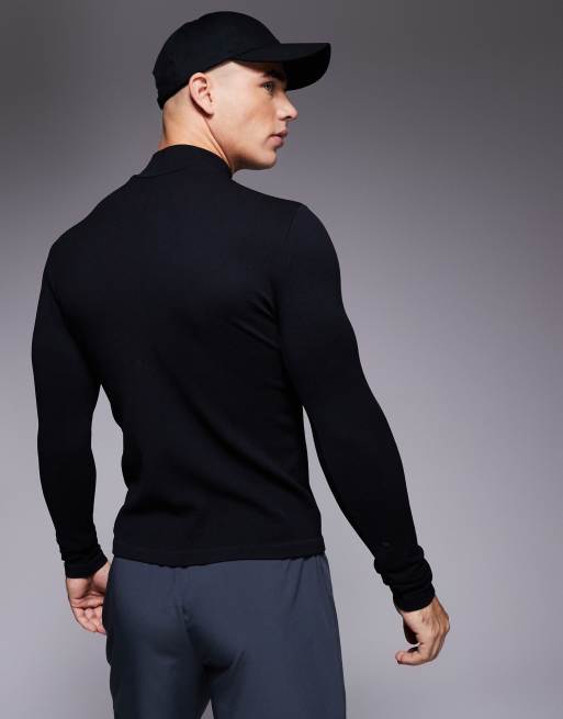 Top de esquí interior térmico negro con cremallera corta sin costuras de 4505 , 2 de 4