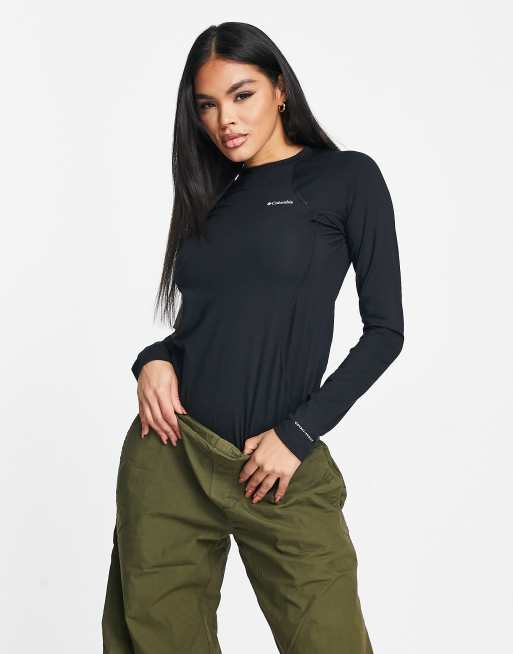 Top de esquí negro interior elástico de manga larga de tejido de grosor medio de Columbia