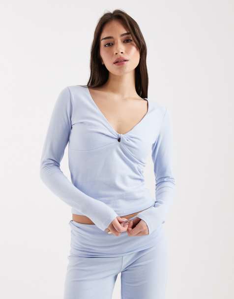 Top de estar por casa azul violáceo de manga larga con detalle retorcido de tejido suave Dreamy de Cotton On - view 1