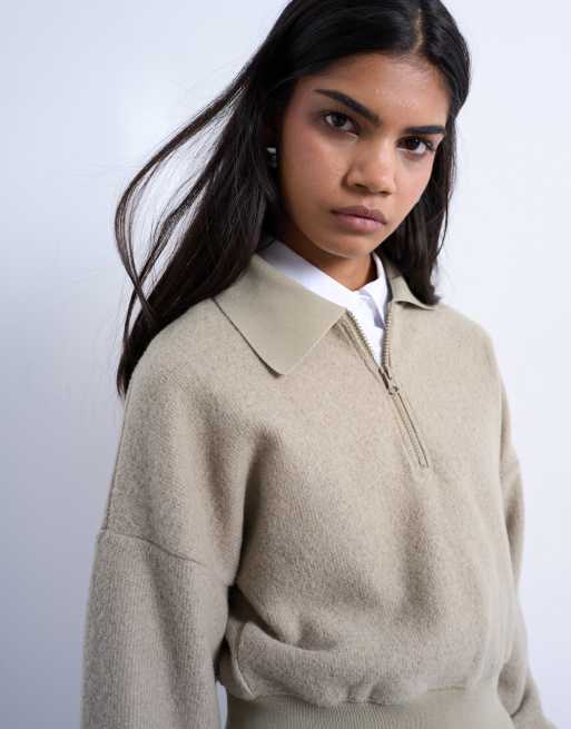 Top de estar por casa caqui claro con cremallera de Topshop, 3 de 4