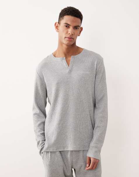 Top de estar por casa gris con cuello panadero de punto gofrado de Calvin Klein (parte de un conjunto) - view 1