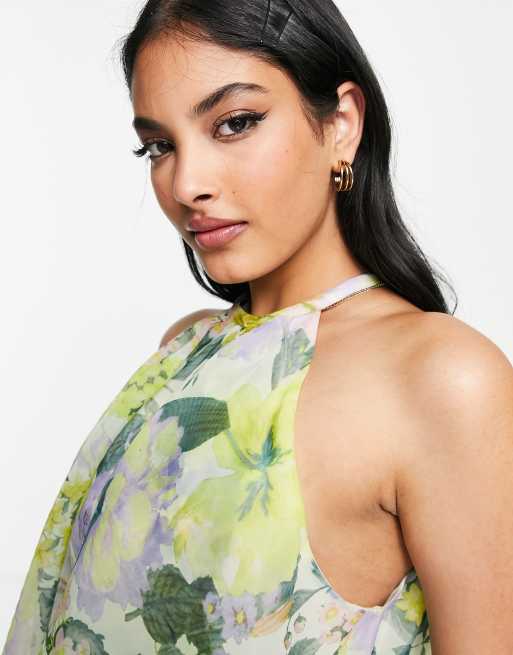 Top de fiesta para ocasiones especiales con vuelo y estampado floral de organza Going Out de ASOS DESIGN