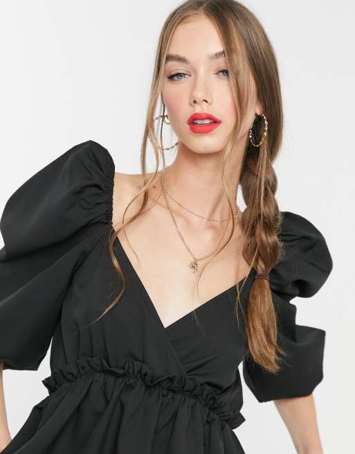 Top de manga abullonada extrema en negro de In The Style x Lorna, 3 de 4