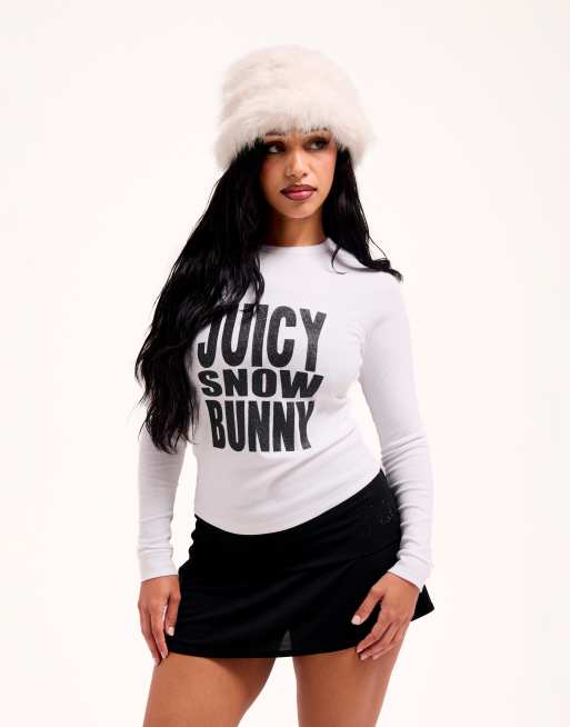 Top de manga larga blanco con logo Snow Bunny de Juicy Couture