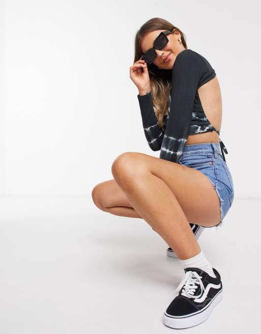 Top de manga larga con espalda al aire y lazada en efecto teñido anudado de ASOS DESIGN, 4 de 4