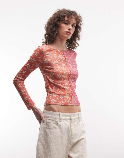 Top de manga larga con estampado floral dividido y cuello barco de Reclaimed Vintage - view 1