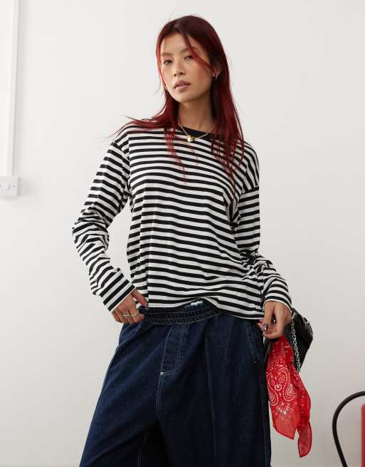 Top de manga larga con rayas en negro y blanco de Monki, 4 de 4