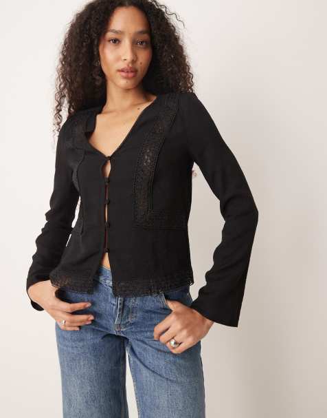 Top de manga larga con ribete de encaje de ASOS DESIGN - view 1