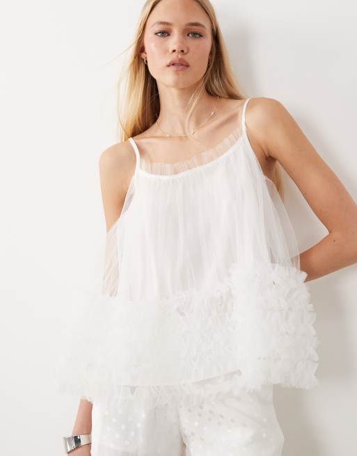 Top de novia blanco de tirantes de tul de Sister Jane, 3 de 4