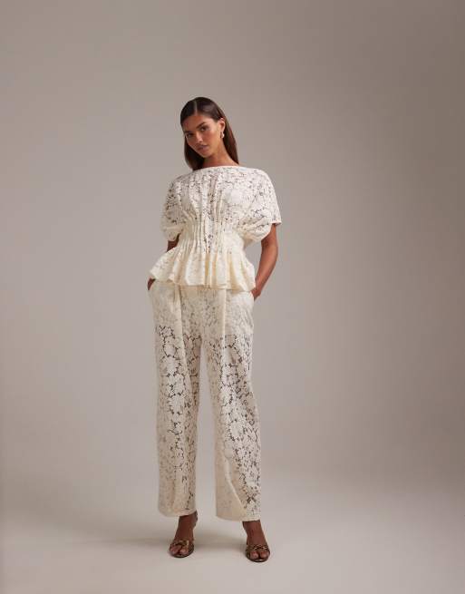 Top de novia color crema de manga corta de encaje de ASOS DESIGN (parte de un conjunto), 3 de 5