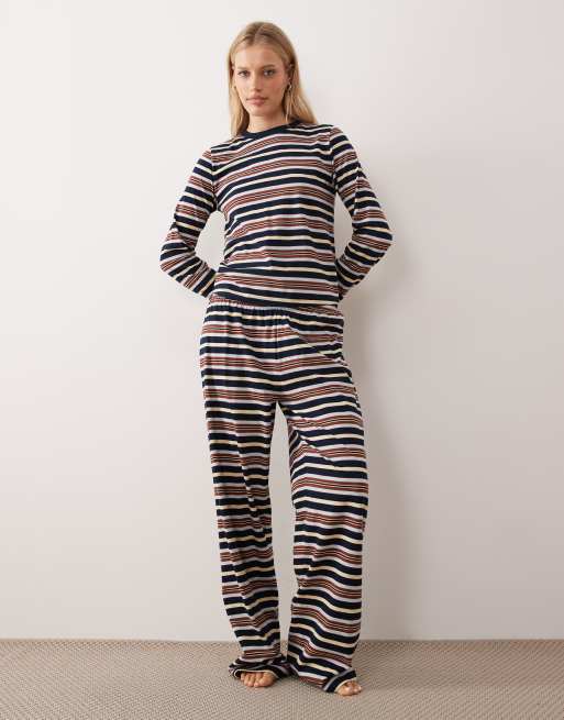 Top de pijama a rayas azul marino, amarillas y marrones de manga larga Taylor de ASOS DESIGN, 2 de 4