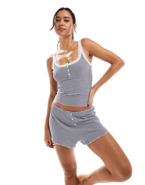 Top de pijama azul marino a rayas sin mangas con cuello panadero de Cotton On (parte de un conjunto) - view 1