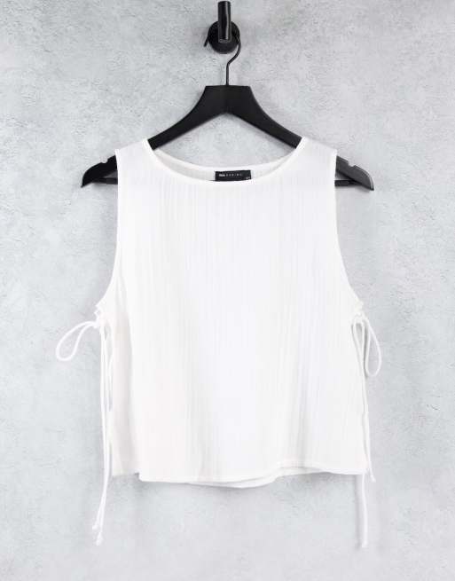 Top de pijama blanco de tirantes con lazadas en los laterales de algodón y gasa Mix & Match de ASOS DESIGN