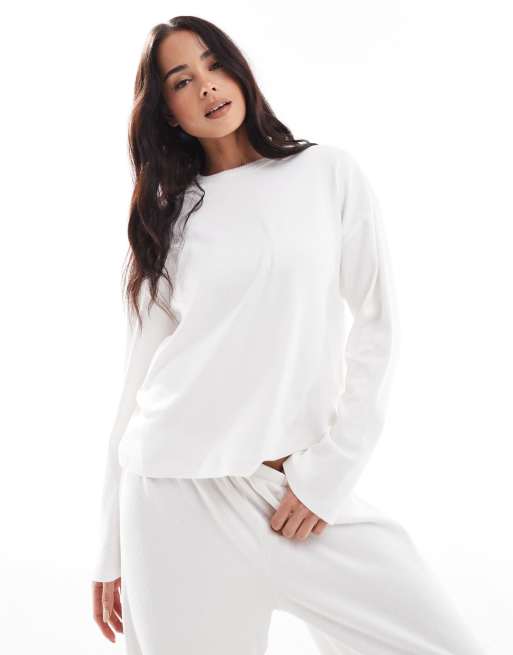 Top de pijama blanco leche de coco de manga larga de punto pointelle acanalado de Cotton On (parte de un conjunto)